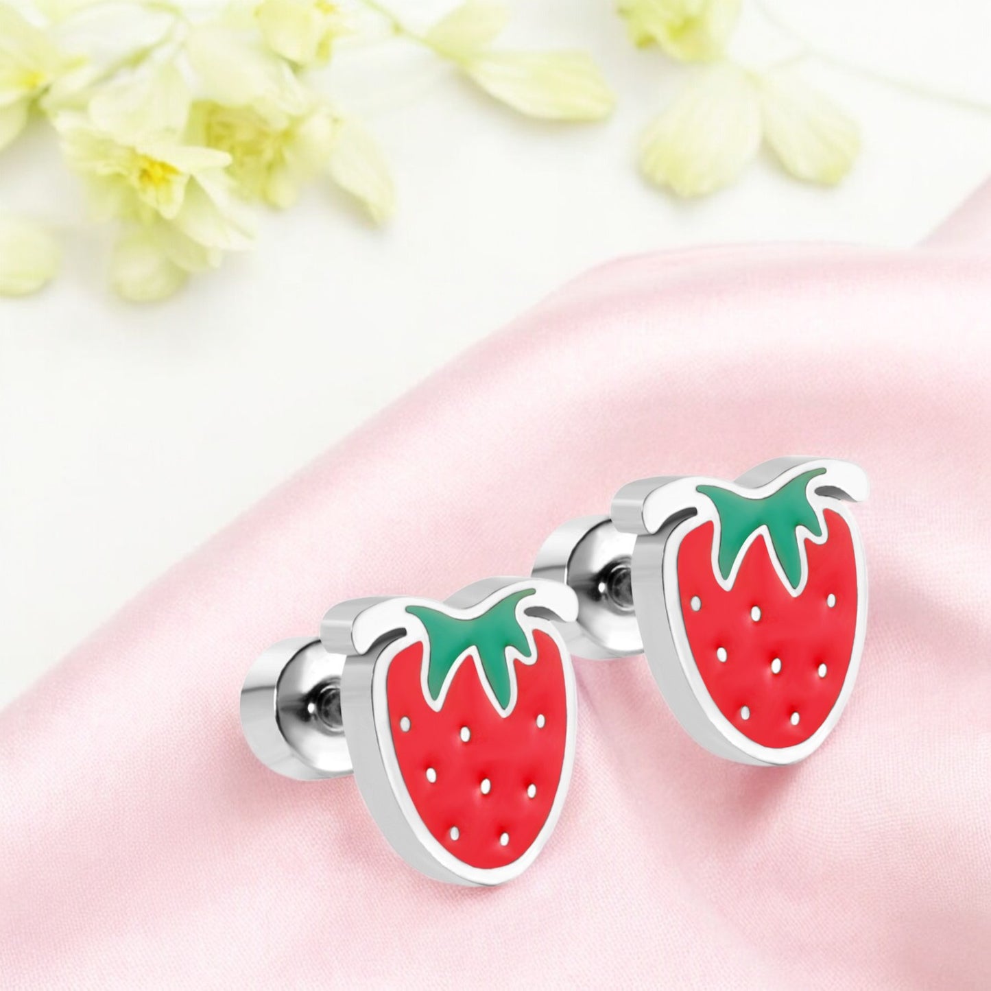 Strawberry Kiss Stud Earrings Silver 4