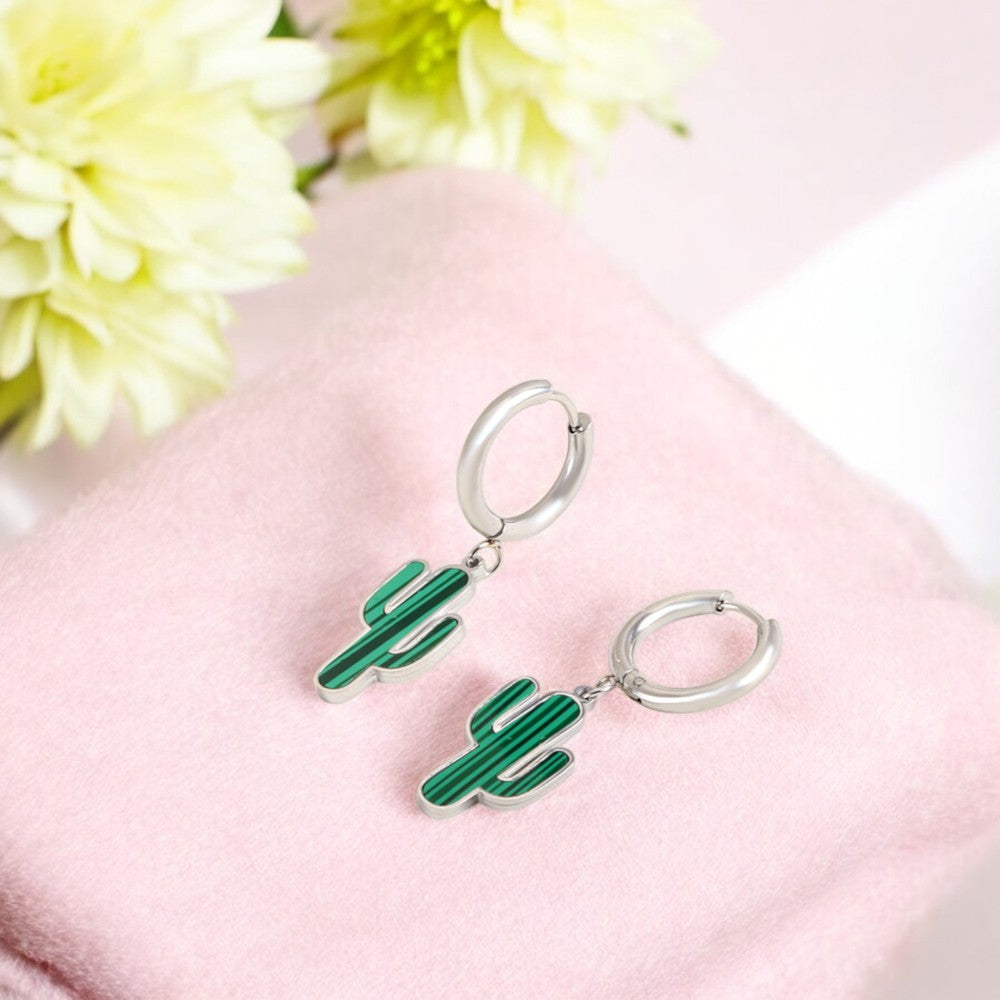 Succulent Cactus Hoops Silver 3