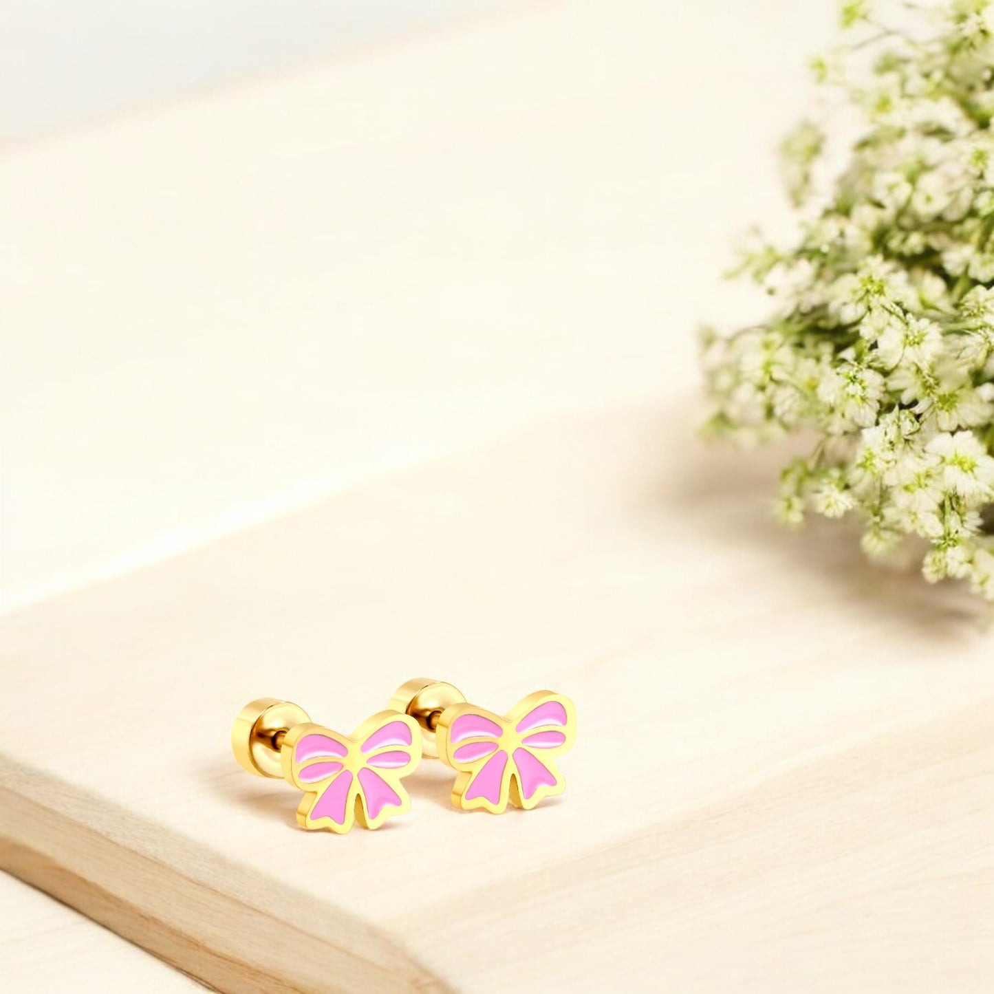 Sugar Pink Bow Stud Earrings 2