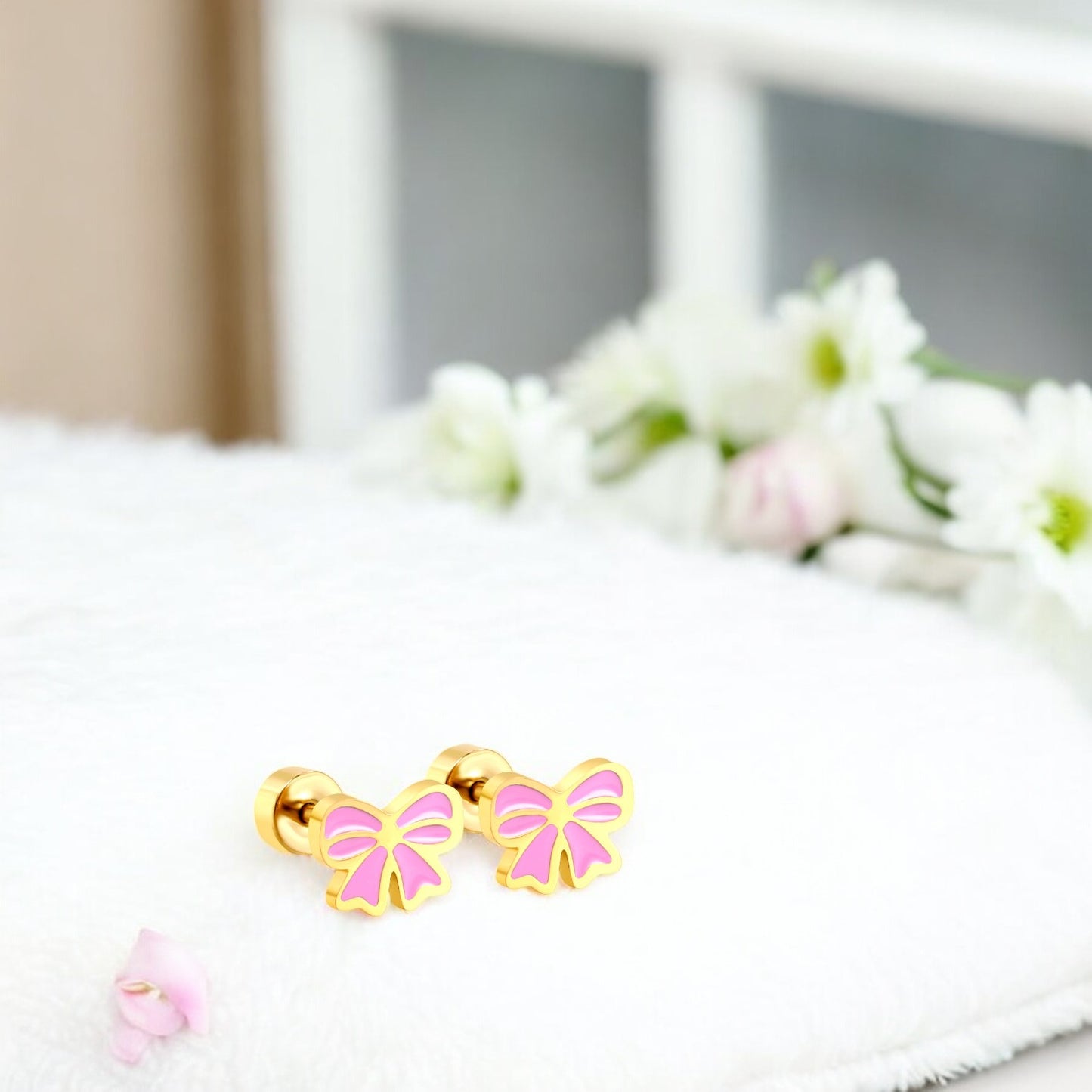 Sugar Pink Bow Stud Earrings 3