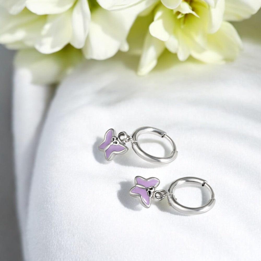 Teeny Butterfly Hoops Silver 2
