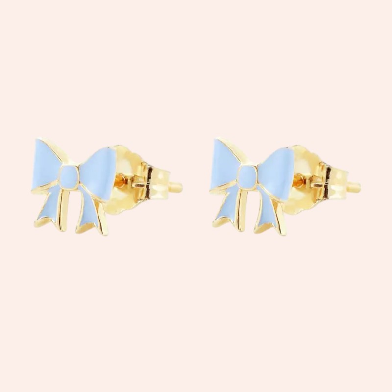 Teeny Vibrant Bowknot Stud Earrings Blue 1