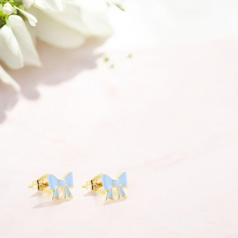 Teeny Vibrant Bowknot Stud Earrings Blue 2