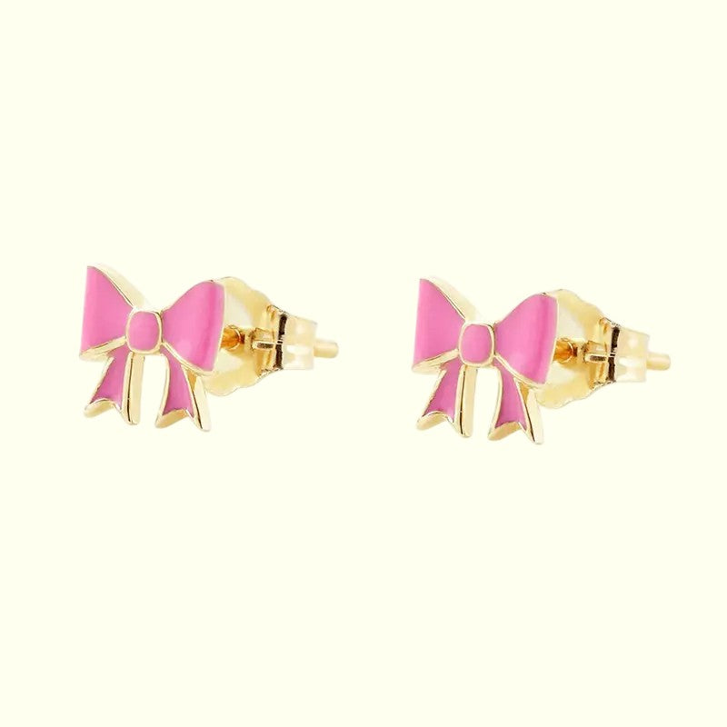 Teeny Vibrant Bowknot Stud Earrings Pink 1