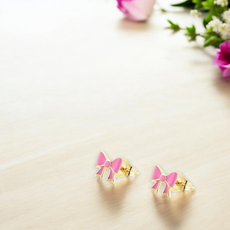 Teeny Vibrant Bowknot Stud Earrings Pink 2