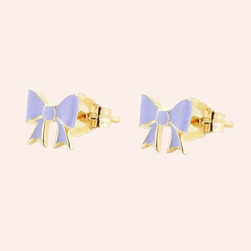 Teeny Vibrant Bowknot Stud Earrings Purple 1