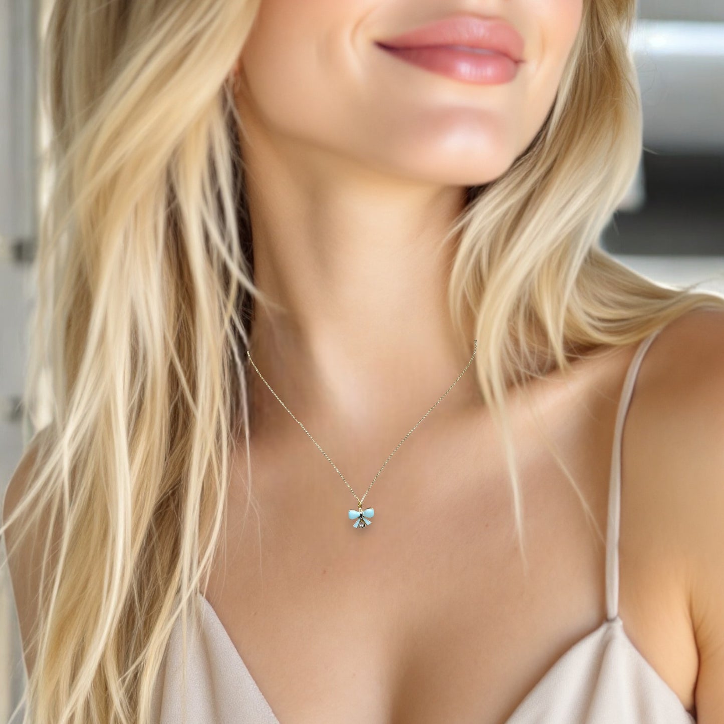 Twinkle Bow Necklace Blue 3