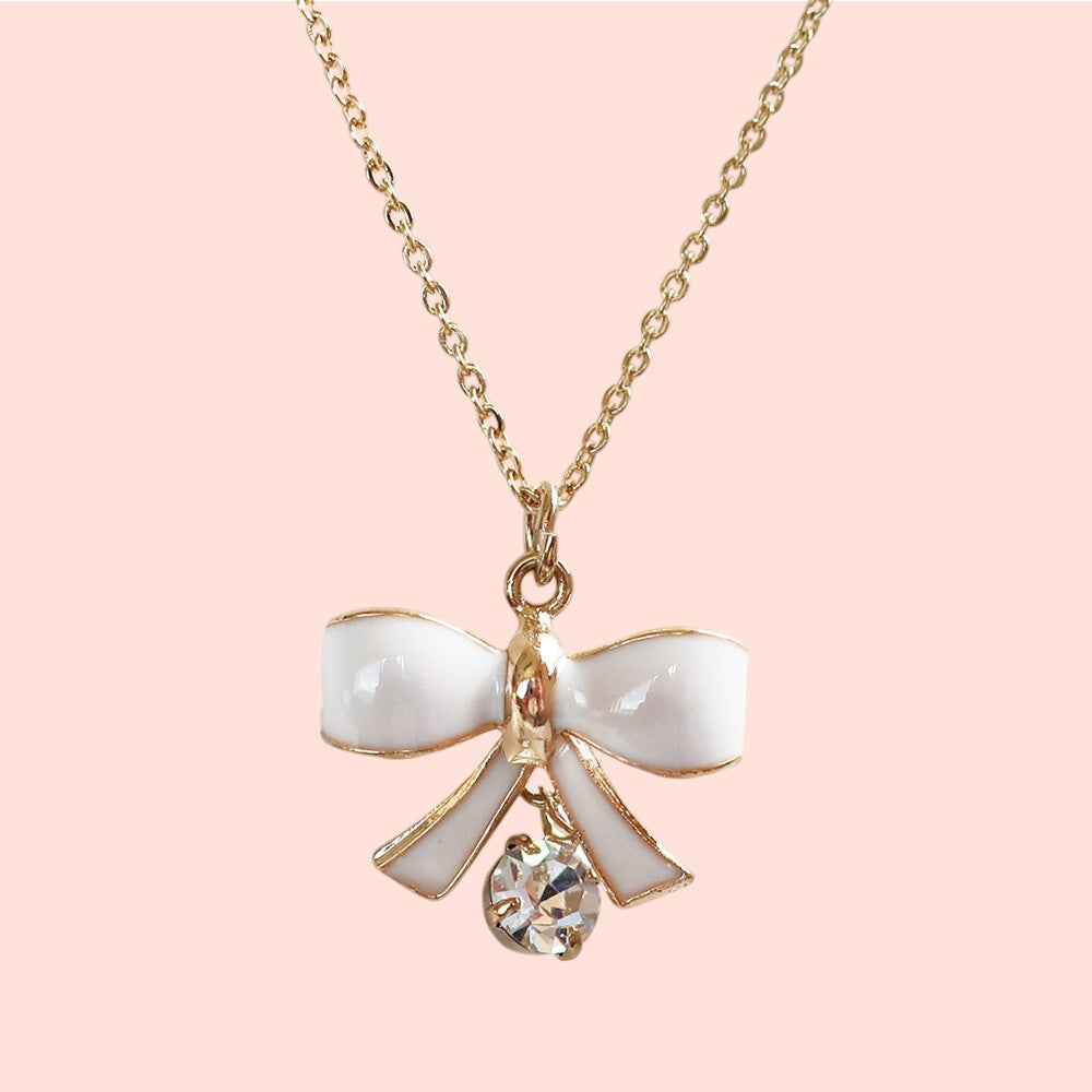 Twinkle Bow Necklace White 1