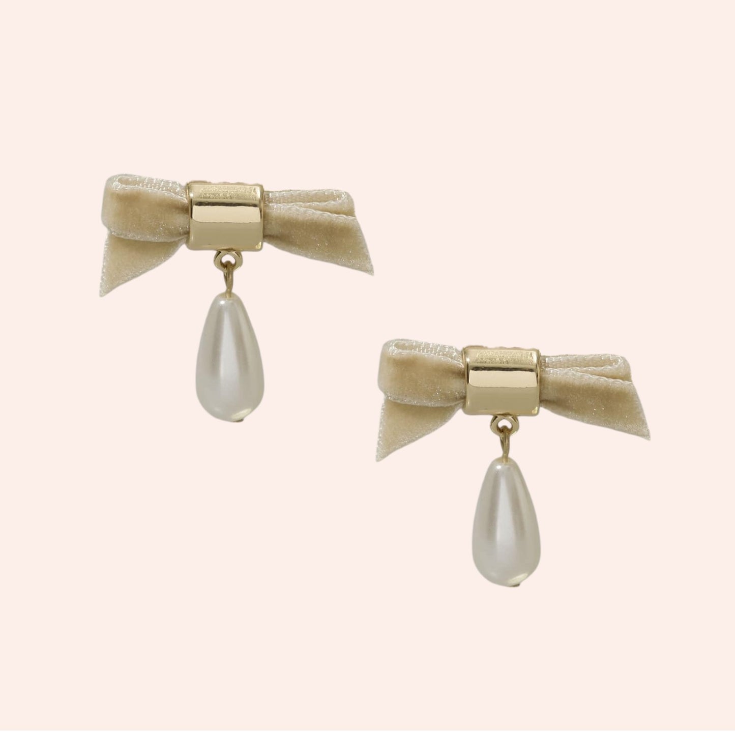 Velour Bowknot Earrings Biege 3