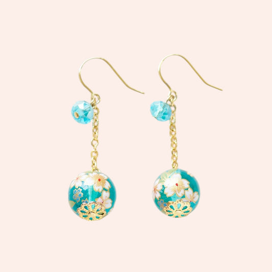 Wafu Glass Bead Earrings Blue 1
