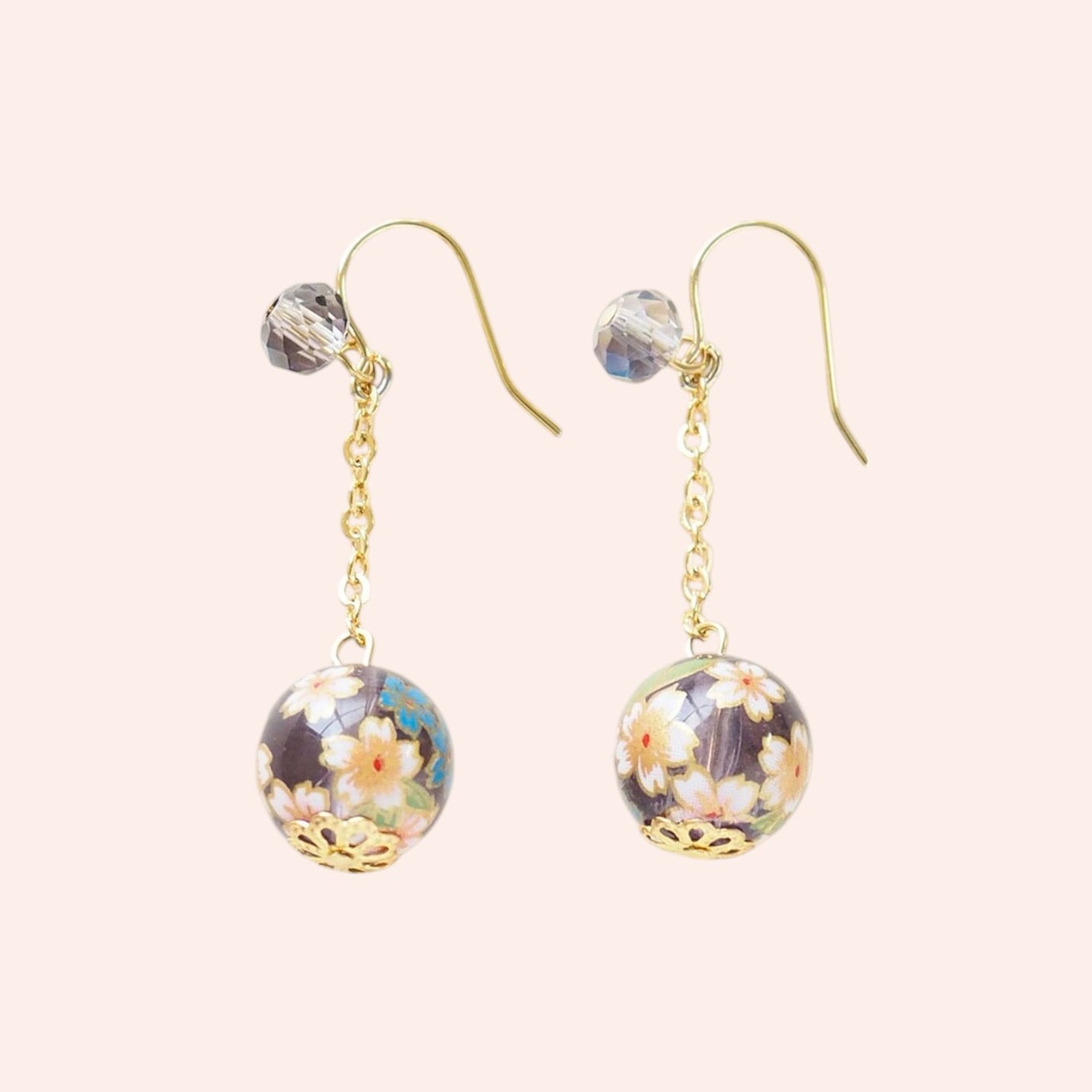 Wafu Glass Bead Earrings Purple 2