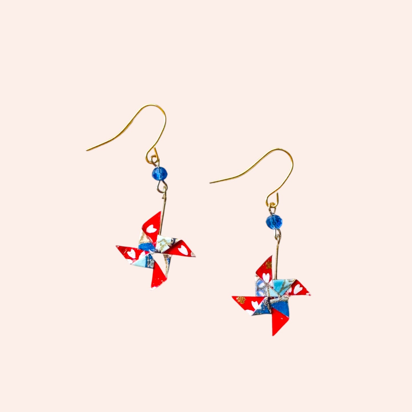 Washi Pinwheel Earrings Blue and Red 3