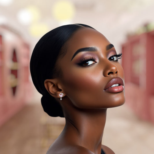 Woman with stylish makeup and hair in an elegant setting wearing Bows and Knots Co.'s elegant earring