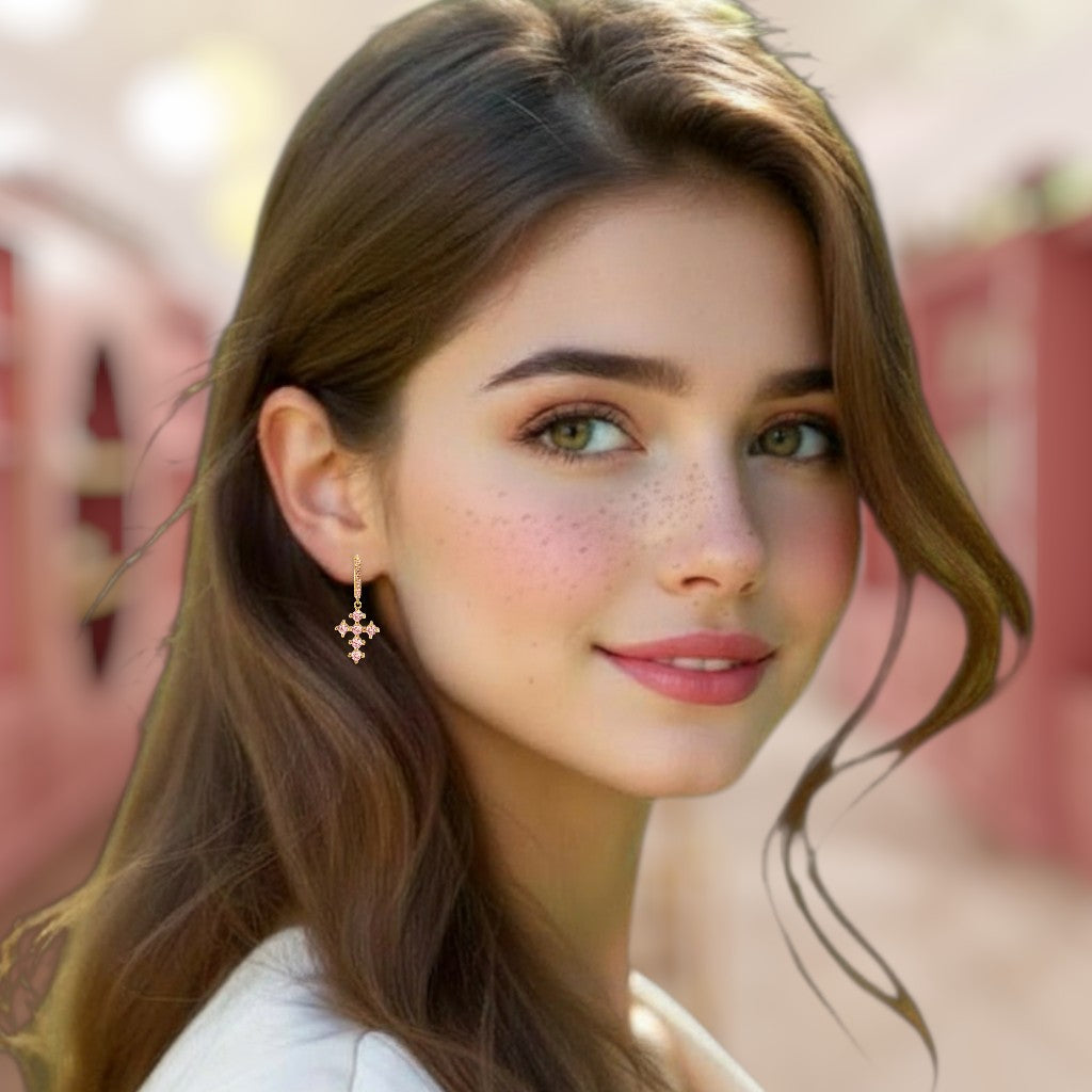 Close-up of a woman wearing earrings with a blurred background