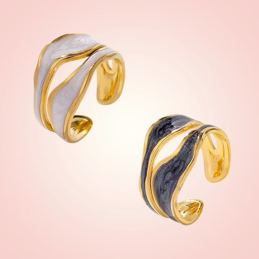 Cosmo Enamel Rings with a pink background