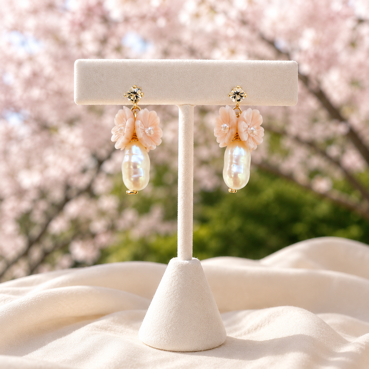 Eriho Cherry Blossom Pearl Earrings 1