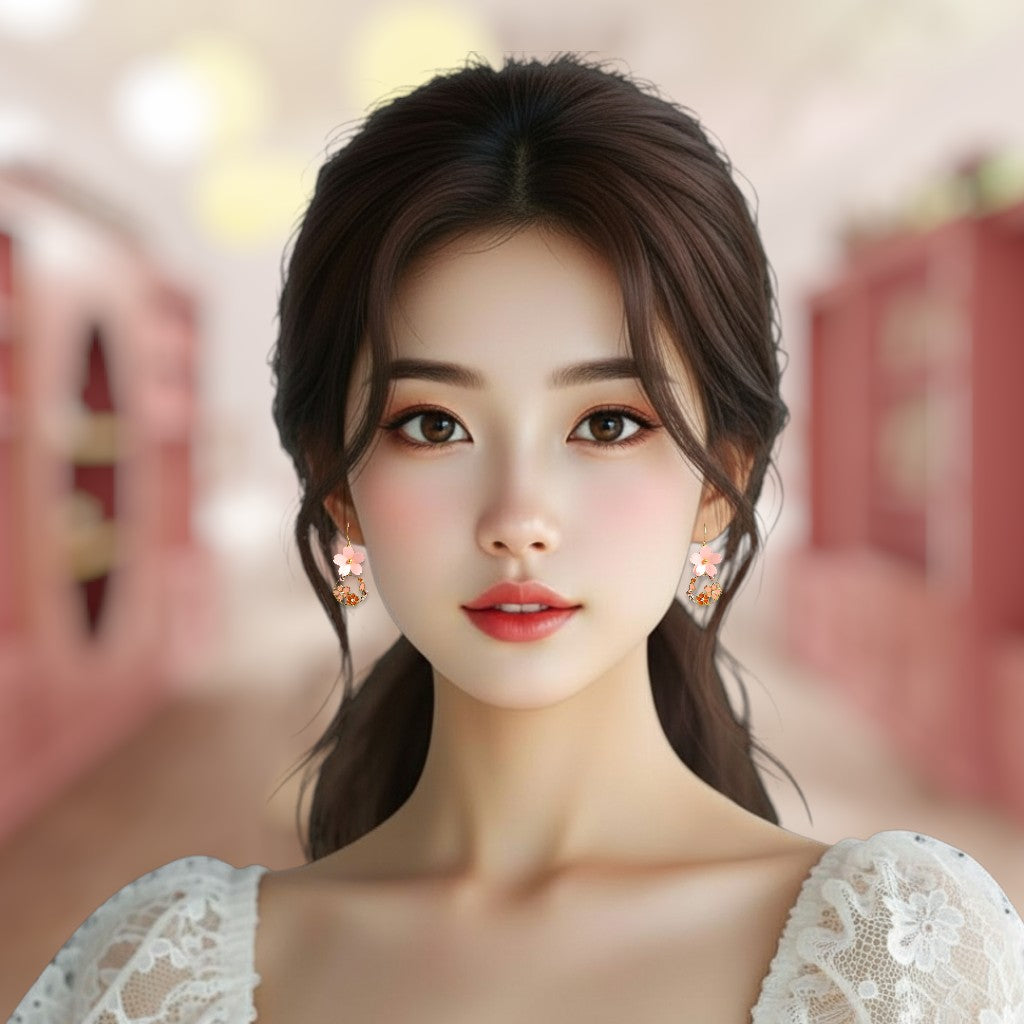 Woman wearing a white lace top with a blurred background