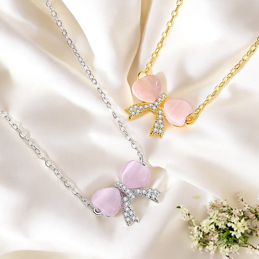 Pink Opal Bowknot Necklace 1