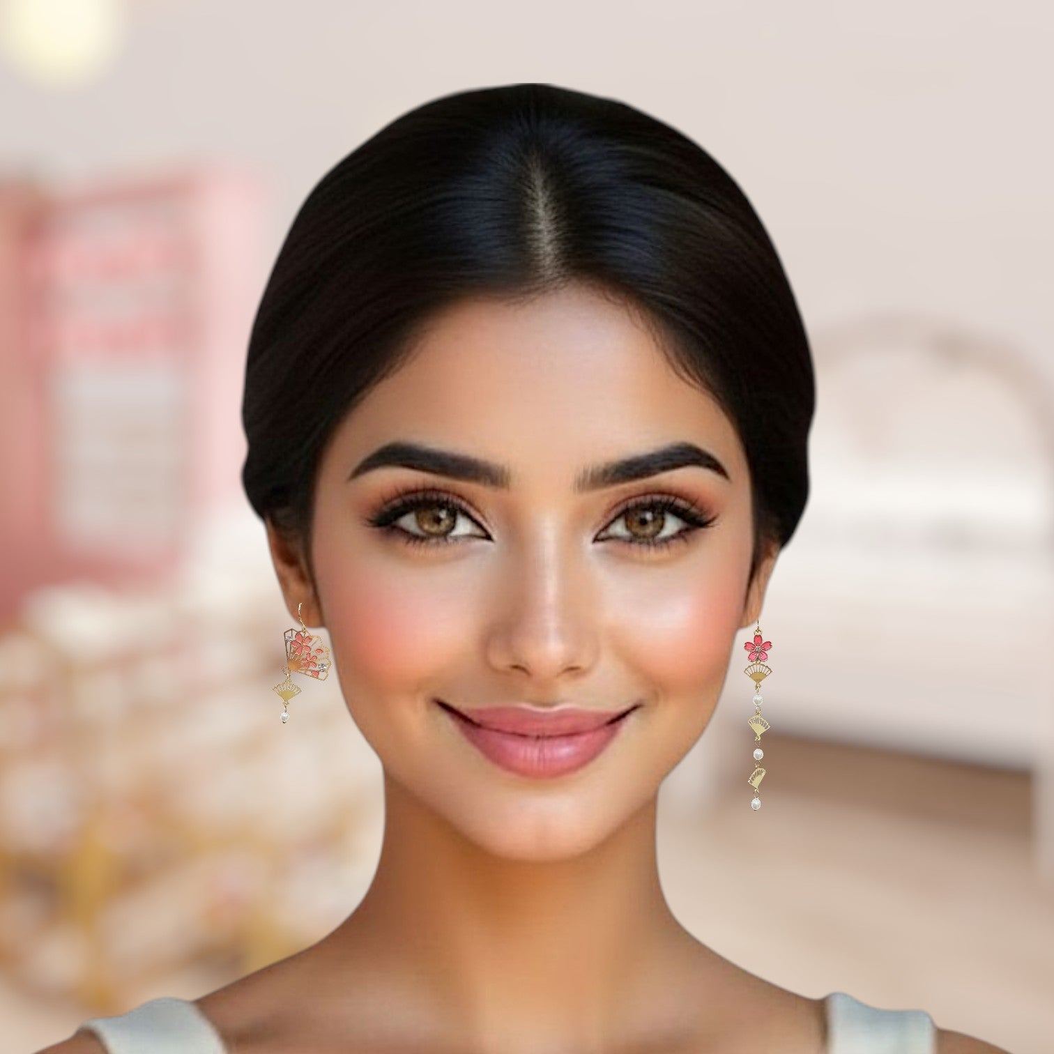 Woman wearing earrings with a blurred background