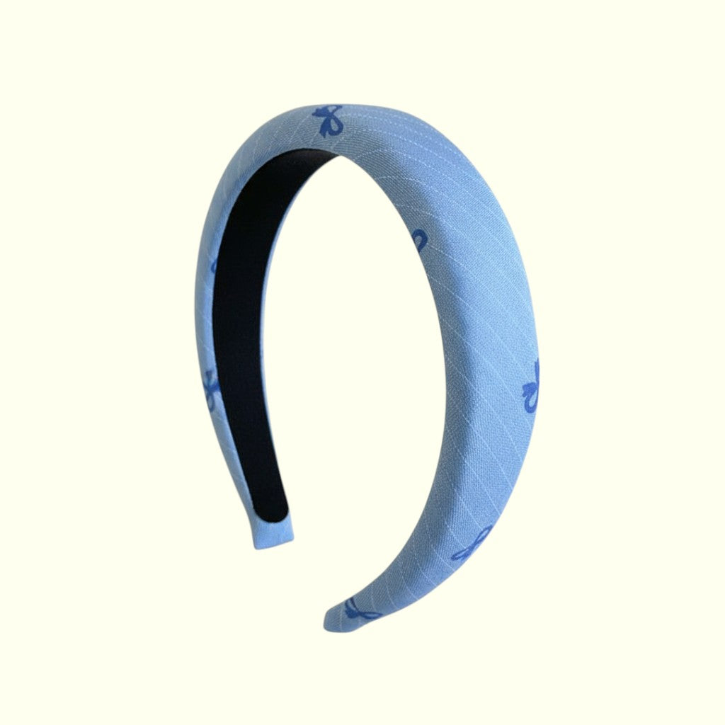 Light blue headband with a black center on a white background