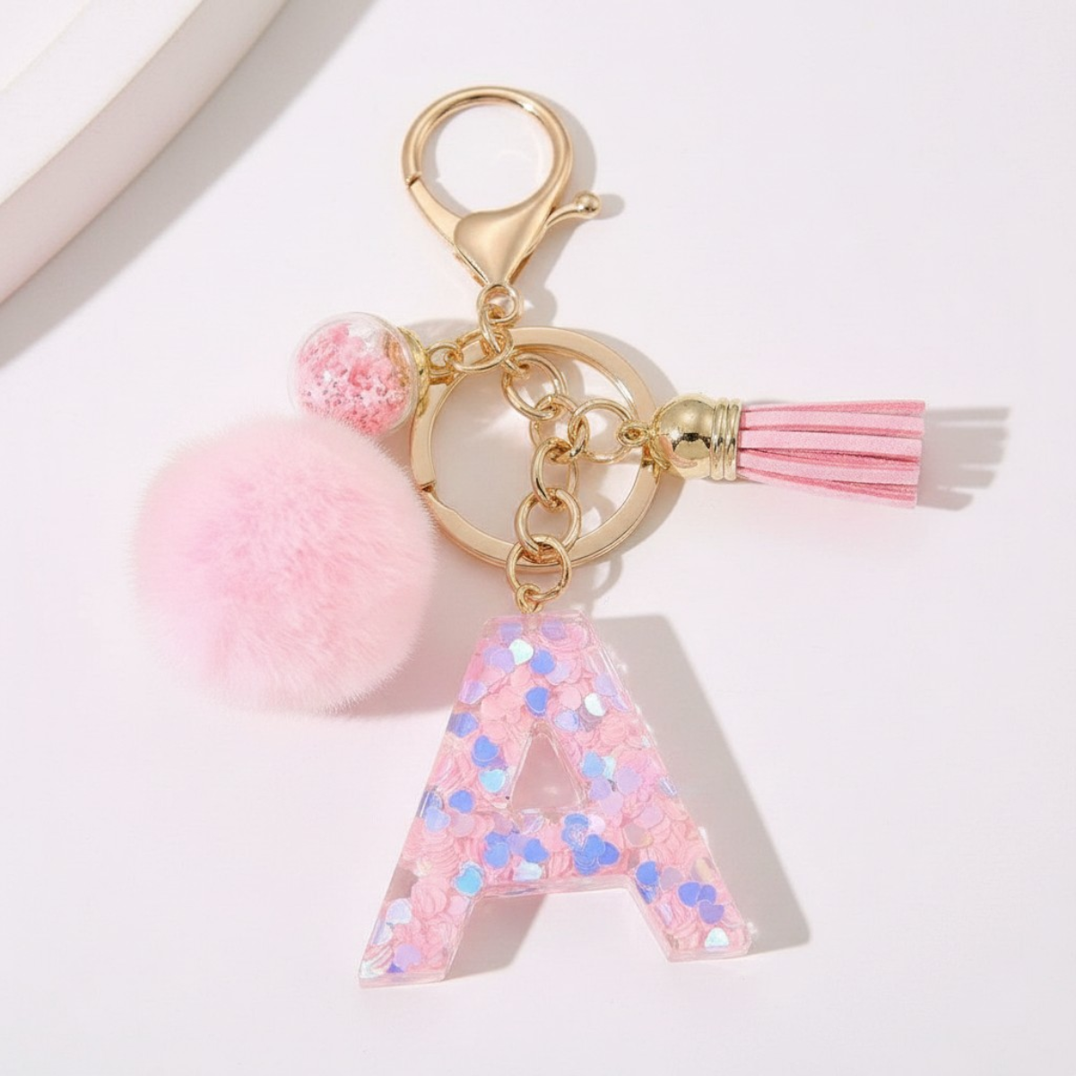 Sweet Blush Initial Keychain Bag Charm 