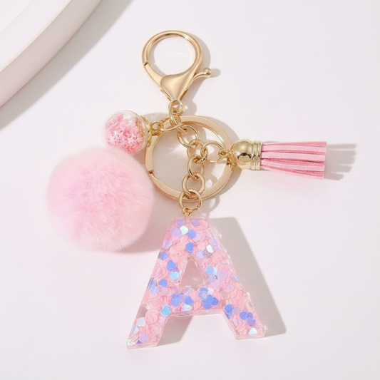 Sweet Blush Initial Keychain Bag Charm 