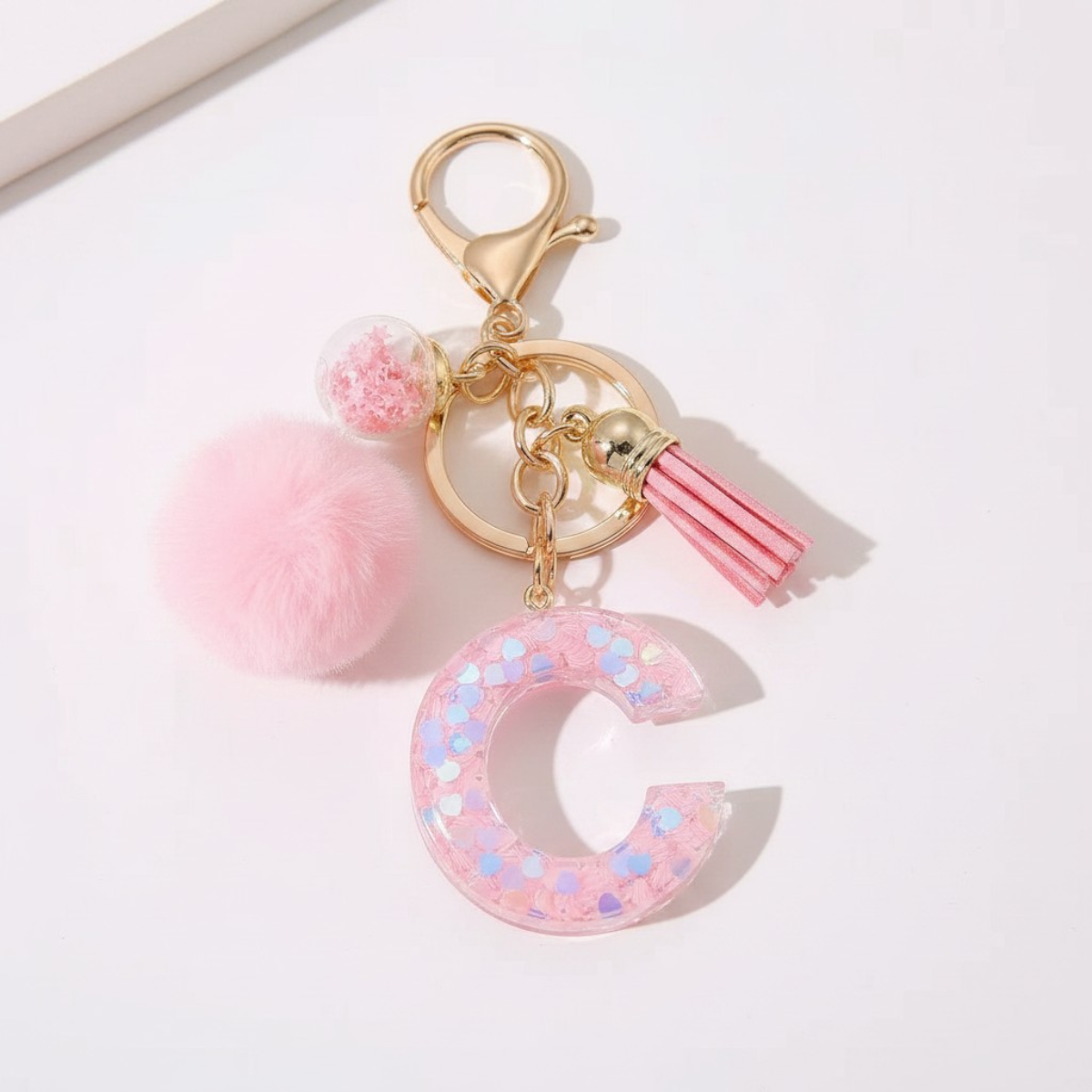 Sweet Blush Initial Keychain Bag Charm