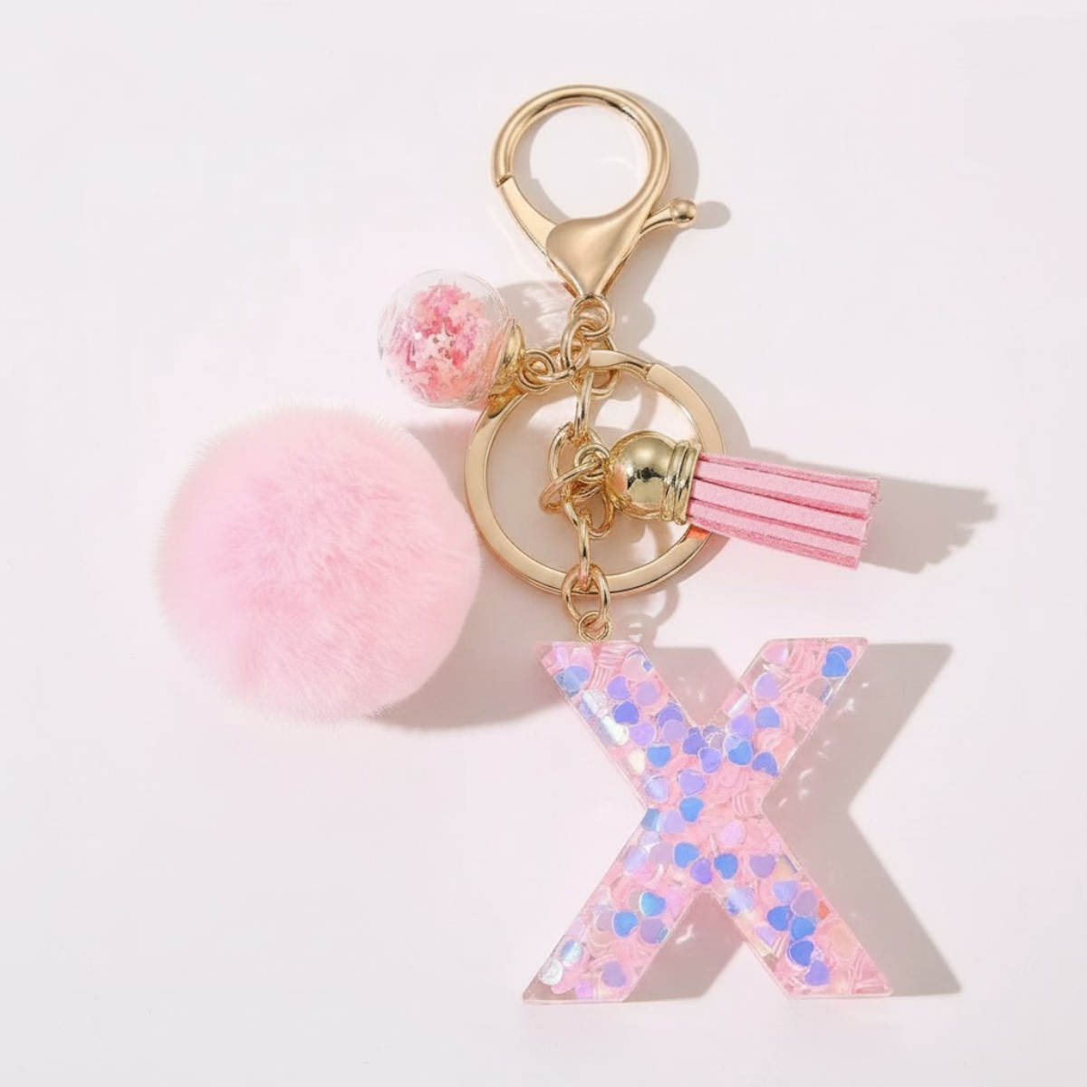 Sweet Blush Initial Keychain Bag Charm 