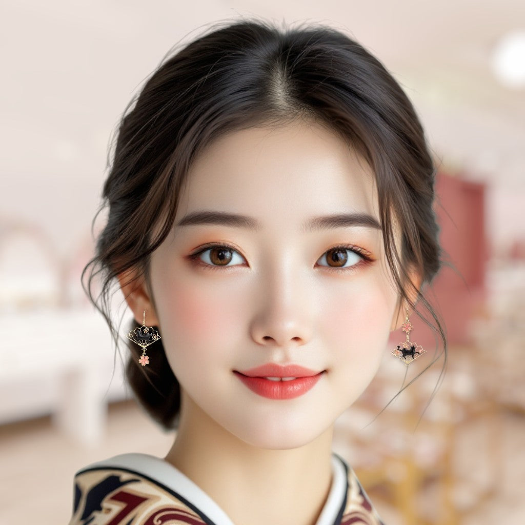 Close-up of a woman wearing earrings with a blurred indoor background